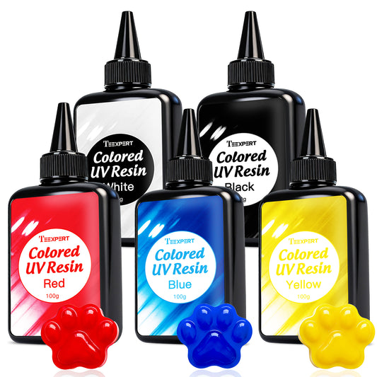 Teexpert UV Resin - Black, White, Red, Yellow, Blue - 500g