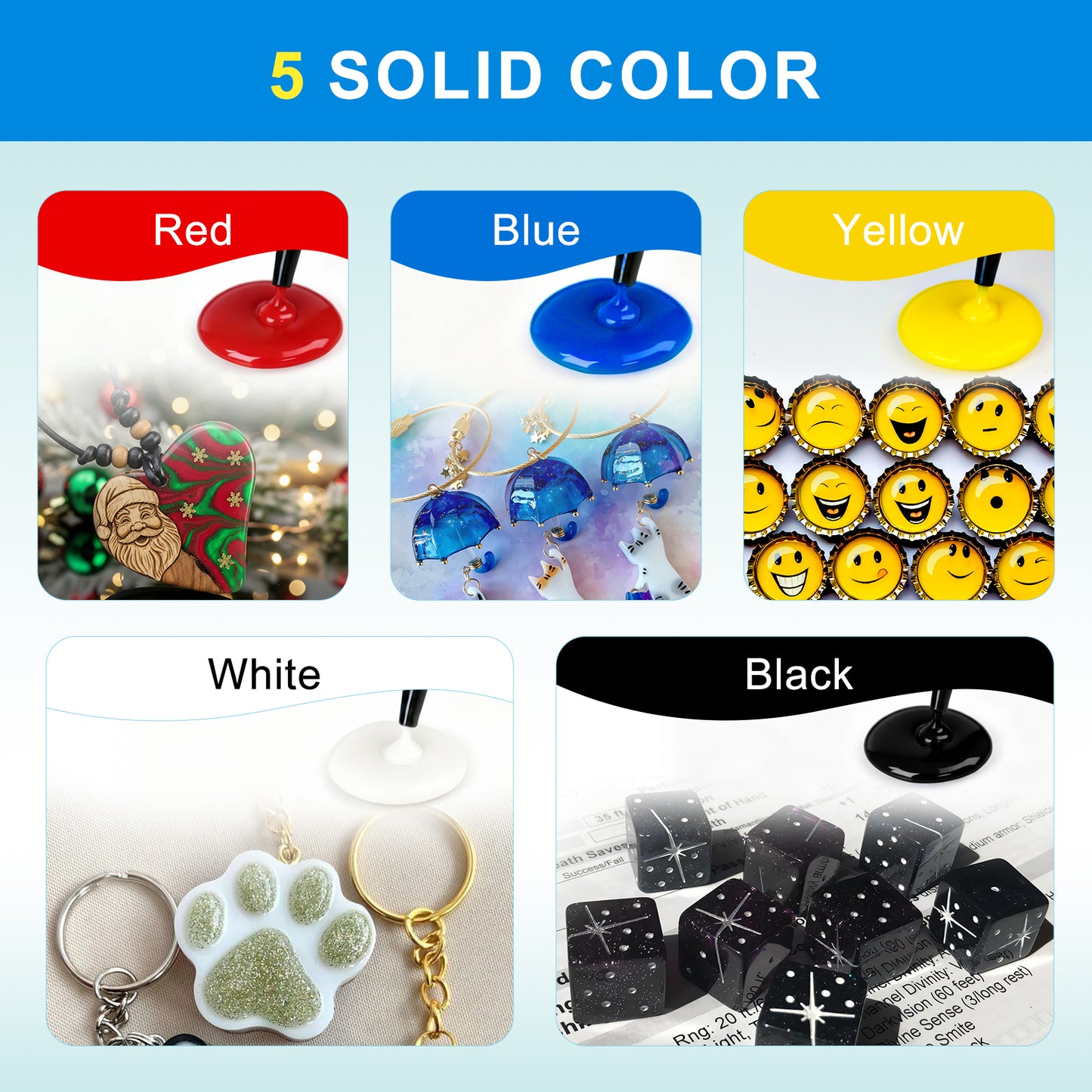 Teexpert UV Resin - Black, White, Red, Yellow, Blue - 500g