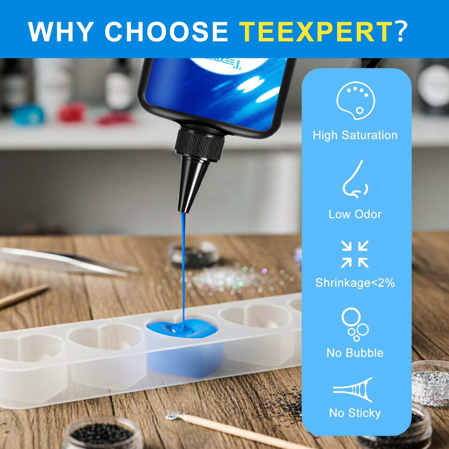 Teexpert UV Resin - Black, White, Red, Yellow, Blue - 500g