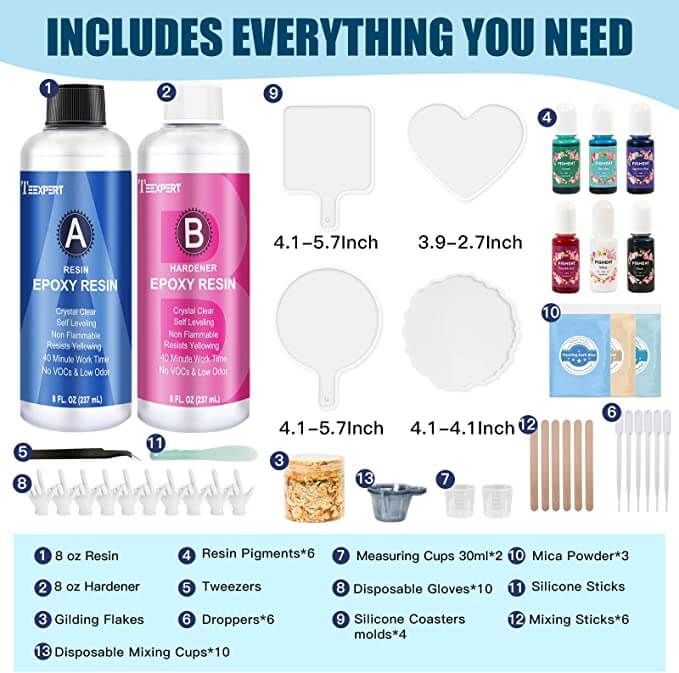 Teexpert All-in-one Epoxy Resin Kit -- 4 Coaster Molds with Marine Style Pigments, includes everything to resin craft