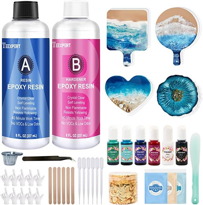 Teexpert All-in-one Epoxy Resin Kit -- 4 Coaster Molds with Marine Style Pigments