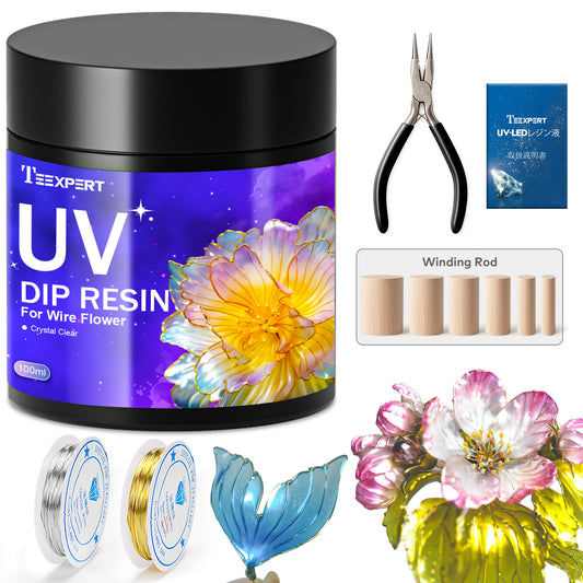 Teexpert UV Dip Resin for Wire Flowers Kit - 100g -  with Winding Rods