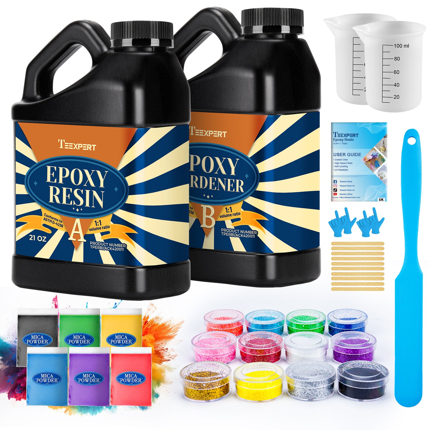 Teexpert Epoxy Resin Kit - 42oz - Mica Powder & Glitter