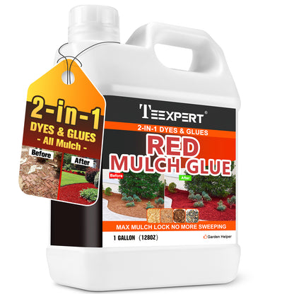 Teexpert 2-in-1 Mulch Dye & Glue - 1 gallon Red 2-in-1 Mulch Dye & Glue for Landscaping