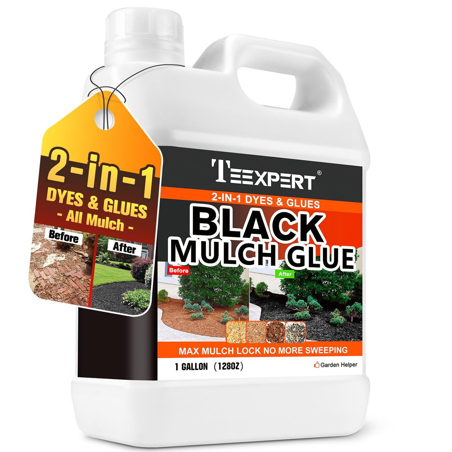 Teexpert 2-in-1 Mulch Dye & Glue - 1 gallon Black 2-in-1 Mulch Dye & Glue for Landscaping