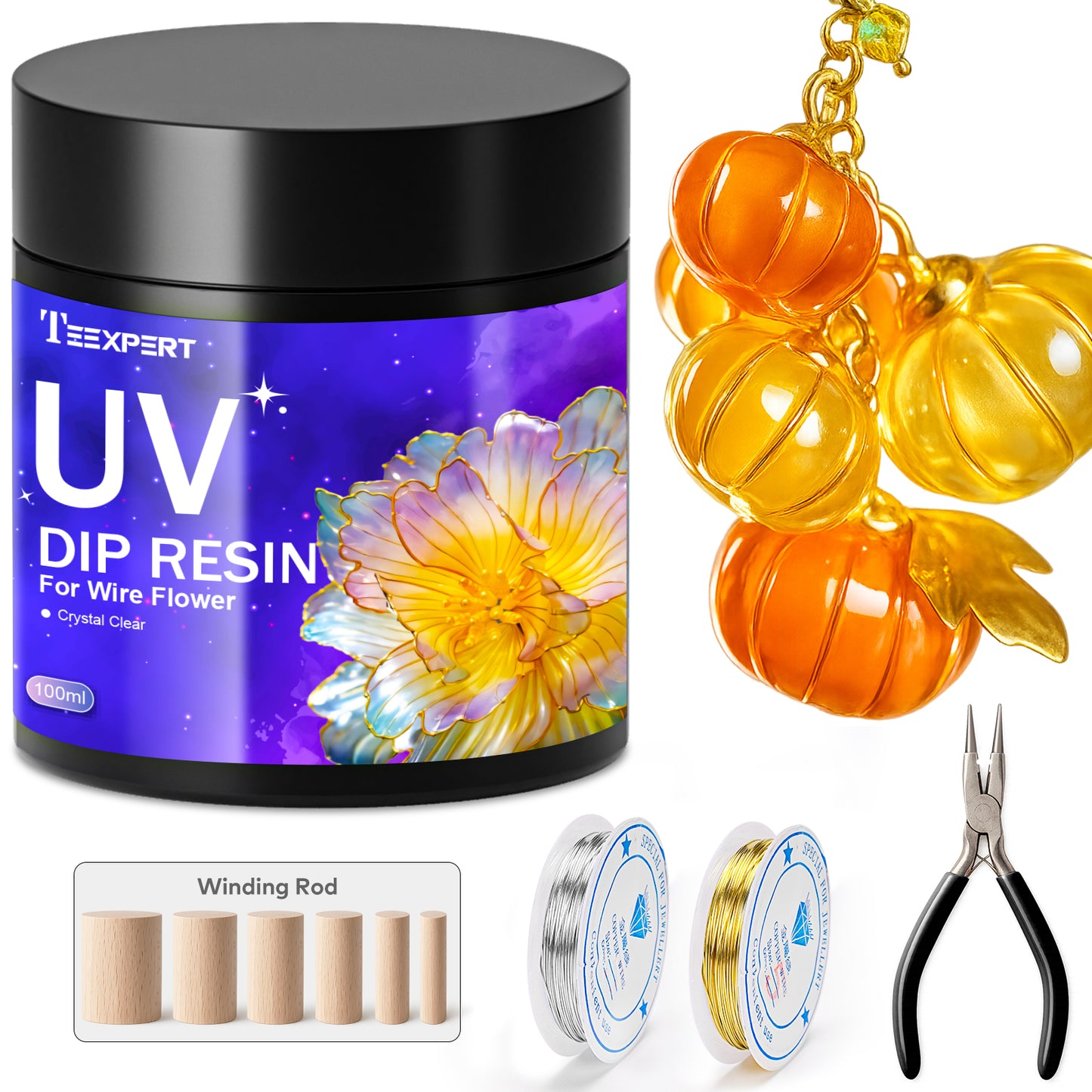 Teexpert UV Dip Resin for Wire Flowers Kit - 100g -  with Winding Rods