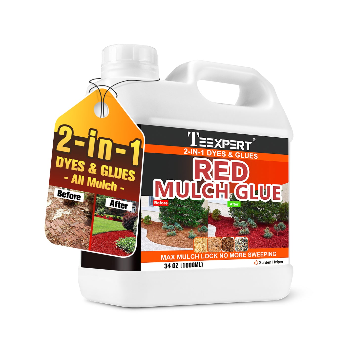 Teexpert 2-in-1 Mulch Dye & Glue - 34oz Red 2-in-1 Mulch Dye & Glue for Landscaping