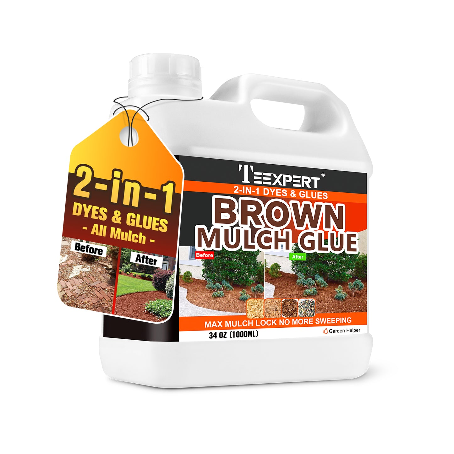 Teexpert 2-in-1 Mulch Dye & Glue - Brown 2-in-1 Mulch Dye & Glue for Landscaping