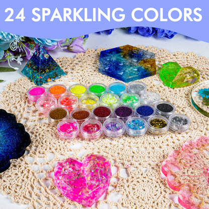 Teexpert Beginner Epoxy Resin Kit 32oz with Molds & 24 Sparkling Colors
