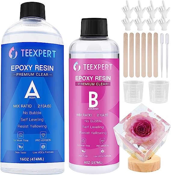 Teexpert Epoxy Resin Kit for Beginners, Resin Kit with Coaster Molds,  Crystal Clear Art Casting Resin for DIY Resin Coasters 16 FL.OZ