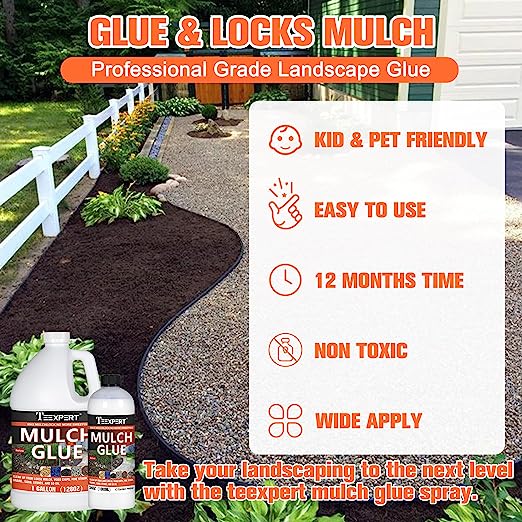 Maplefield Mulch Glue Concentrate 32 oz - 4X Strength - Adhesive for Rubber, Bark, & Straw Mulch - Superior Hold & Makes 1 Gallon for Garden & Outdoor