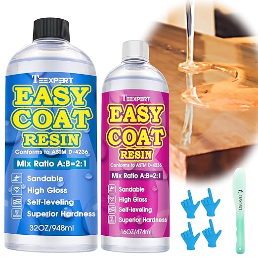 Teexpert Easy Coat Resin- Top Coating Epoxy Resin- 48OZ 2:1 Mix Ratio