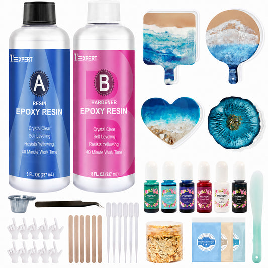 Teexpert All-in-one Epoxy Resin Kit -- 4 Coaster Molds with Marine Style Pigments