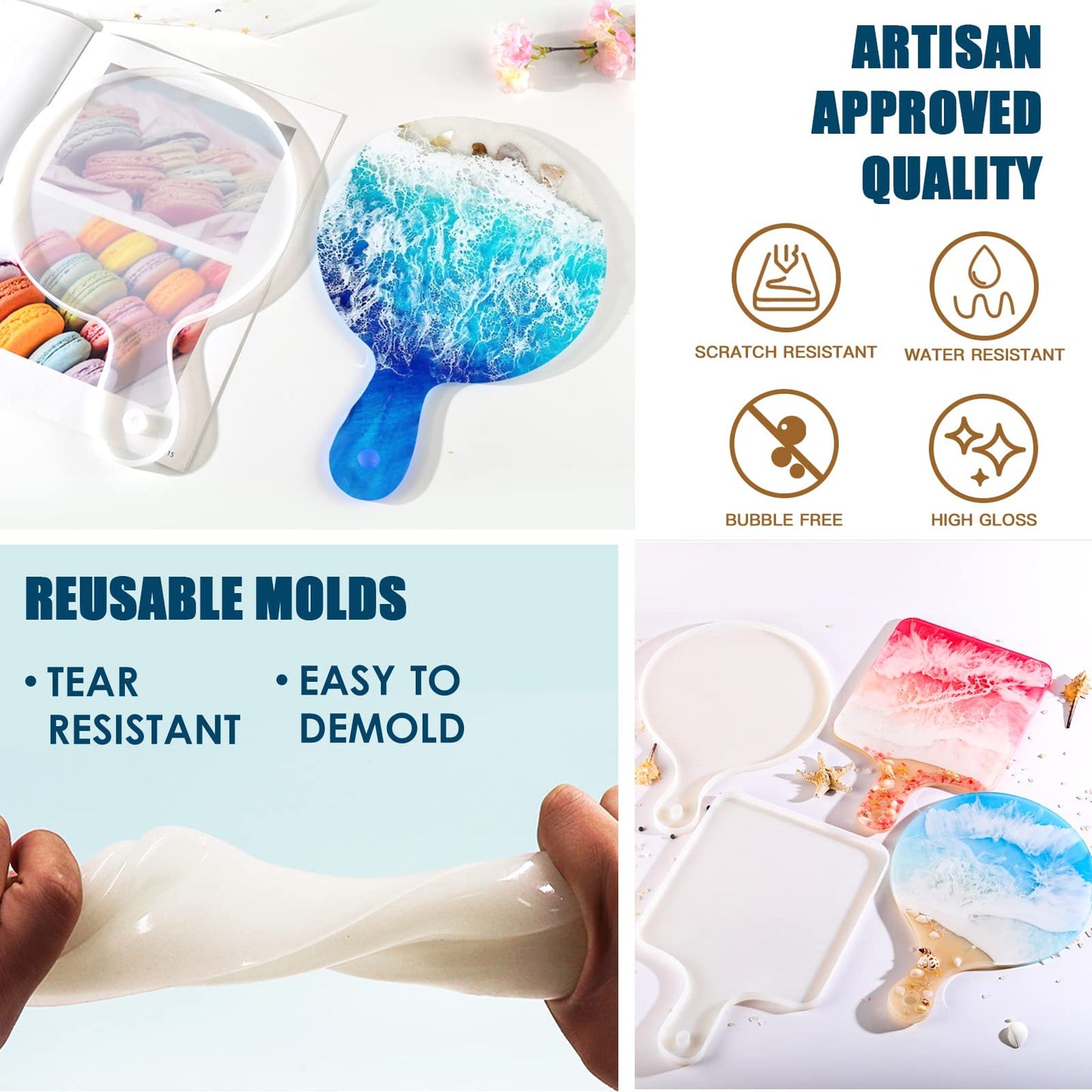 Teexpert All-in-one Epoxy Resin Kit -- 4 Coaster Molds with Marine Style Pigments