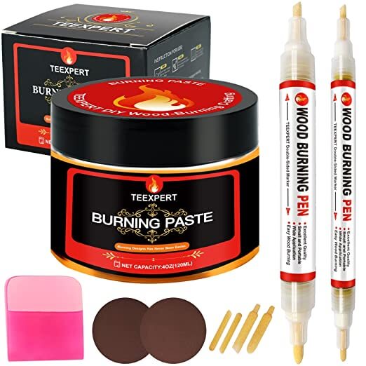 Teexpert Wood Burning Gel Pen Kit - 4OZ Wood Burning Paste,2 Scorch Pens  Double-Sided, 4 Tips, Squeegee, Sandpaper for DIYHeat Sensitive Wood Burning  Marker for Wood Crafts Suitable Artists Beginners Wood Burning